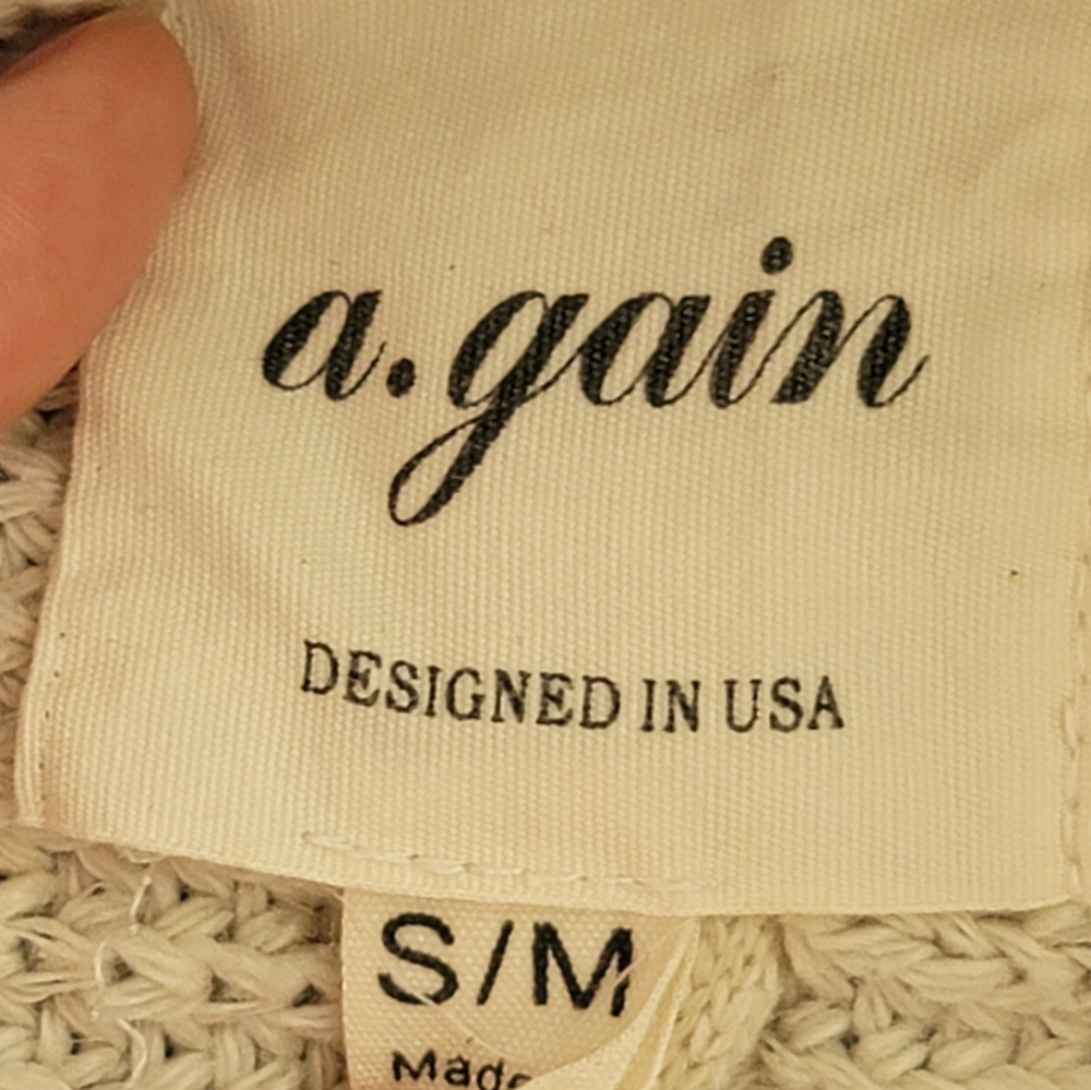 A.Gain Faux Fur Cable Knit Wool Blend Oatmeal Cardigan - Size Small - Picture 6 of 7